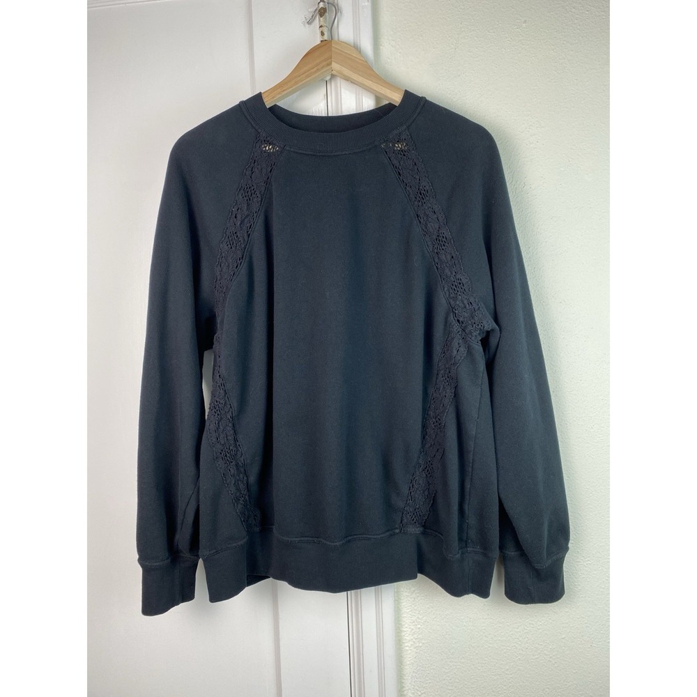 Torrid Women's 0 Black Crochet Lace Long Sleeve Crew Neck Pullover Sweatshirt